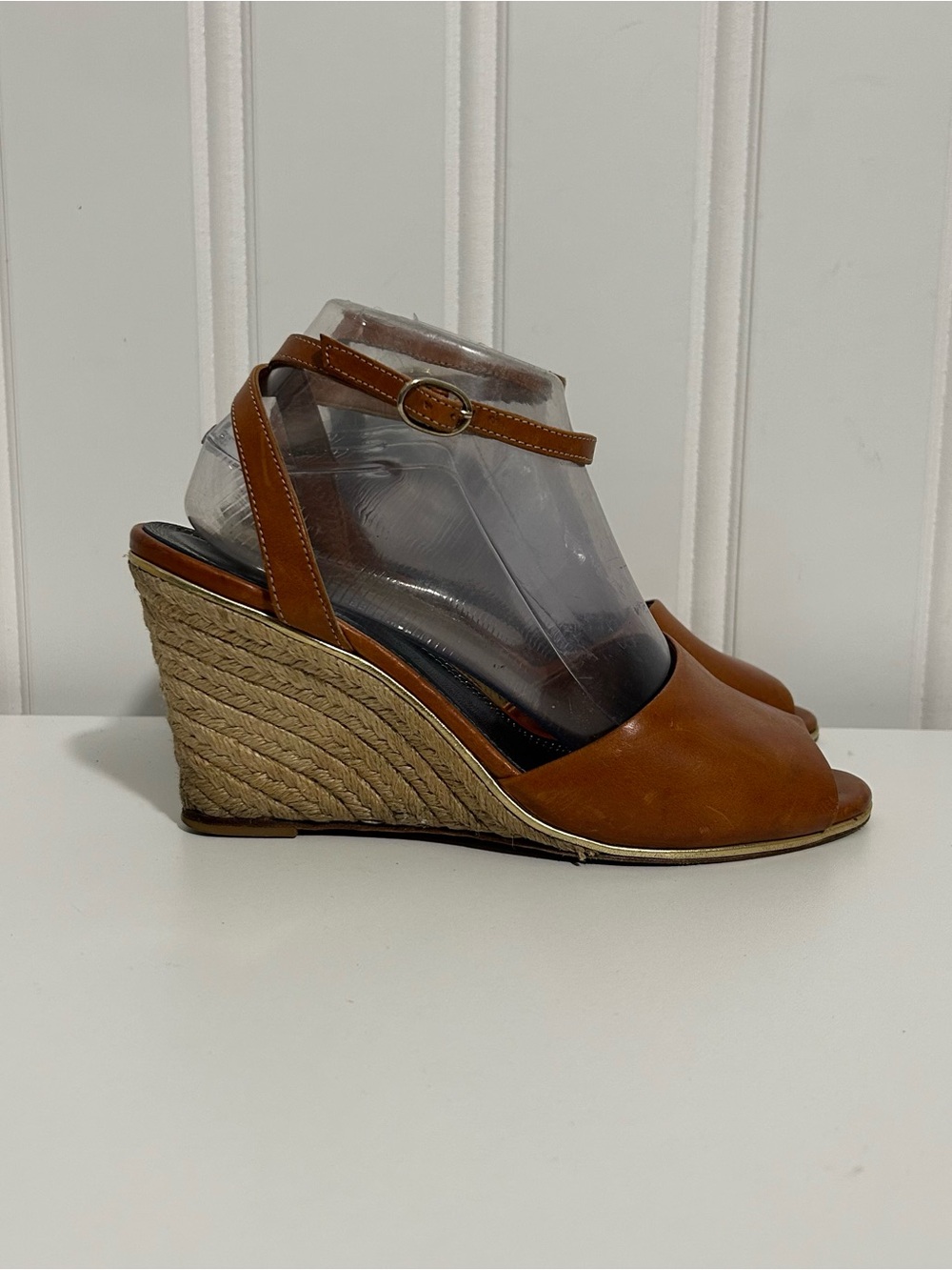 Vanessa Seward Women's Tan Espadrille Wedge Peep-Toe Sandals ankle strap